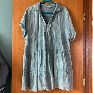 Umgee Brand Short Sleeve Tiered Dress knee length